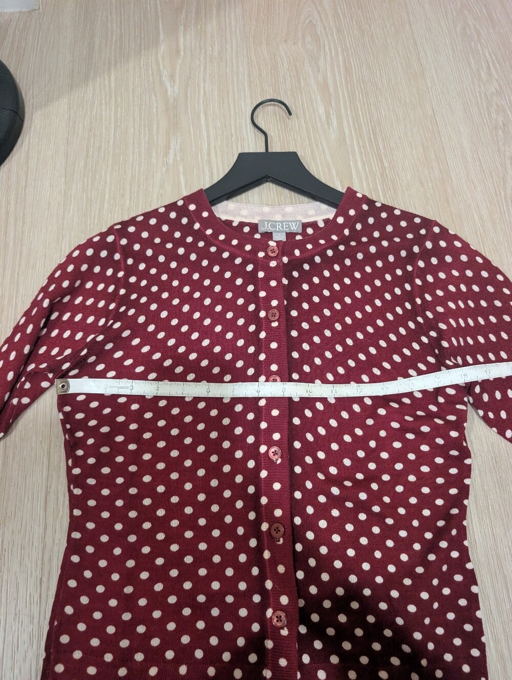 JCrew NWOT Burgundy Carolyn Cardigan In Polka-Dot Merino Wool - Picture 11 of 15